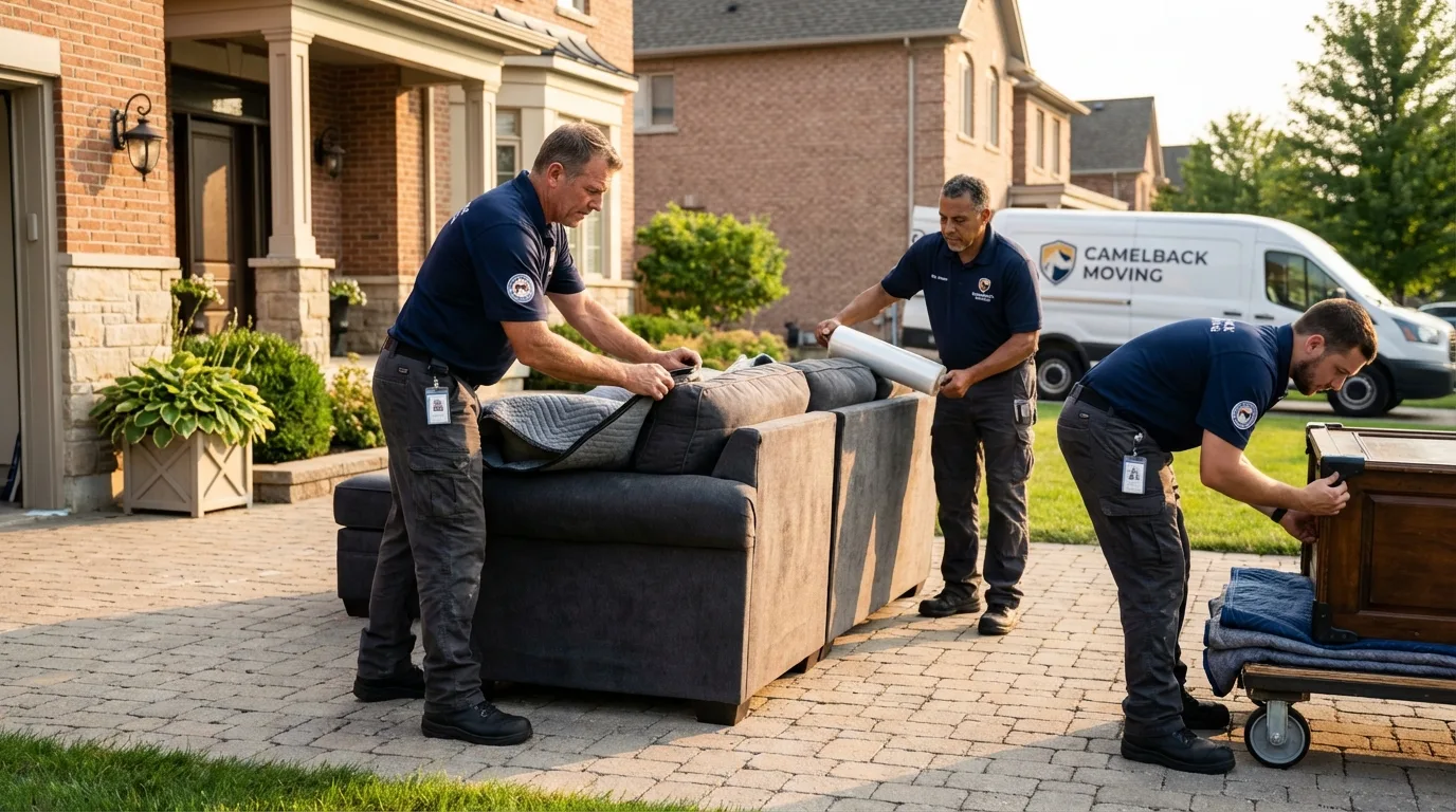 Large estate moving crew wrapping furniture in Crewe, VA